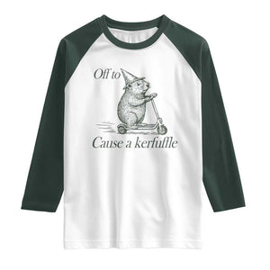 Off To Cause A Kerfuffle Raglan Shirt Funny Groundhog Scooter Chaos TS11 White Dark Forest Green Print Your Wear