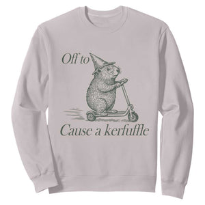 Off To Cause A Kerfuffle Sweatshirt Funny Groundhog Scooter Chaos TS11 Ice Gray Print Your Wear