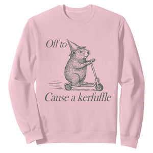 Off To Cause A Kerfuffle Sweatshirt Funny Groundhog Scooter Chaos TS11 Light Pink Print Your Wear
