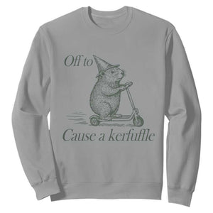 Off To Cause A Kerfuffle Sweatshirt Funny Groundhog Scooter Chaos TS11 Sport Gray Print Your Wear