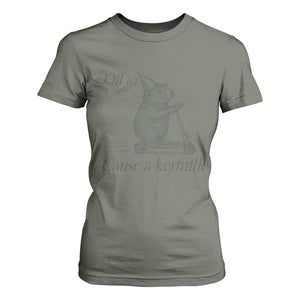 Off To Cause A Kerfuffle T Shirt For Women Funny Groundhog Scooter Chaos TS11 Military Green Print Your Wear