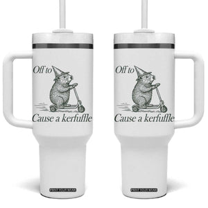 Off To Cause A Kerfuffle Tumbler With Handle Funny Groundhog Scooter Chaos TS11 One Size: 40 oz White Print Your Wear