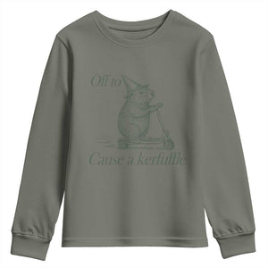 Off To Cause A Kerfuffle Youth Sweatshirt Funny Groundhog Scooter Chaos TS11 Military Green Print Your Wear