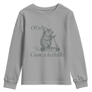Off To Cause A Kerfuffle Youth Sweatshirt Funny Groundhog Scooter Chaos TS11 Sport Gray Print Your Wear