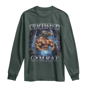 Funny Certified Gym Rat Long Sleeve Shirt Fitness Bodybuilding Gym Lovers Meme TS11 Dark Forest Green Print Your Wear