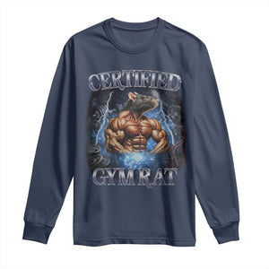 Funny Certified Gym Rat Long Sleeve Shirt Fitness Bodybuilding Gym Lovers Meme TS11 Navy Print Your Wear