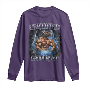 Funny Certified Gym Rat Long Sleeve Shirt Fitness Bodybuilding Gym Lovers Meme TS11 Purple Print Your Wear