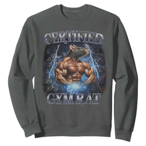 Funny Certified Gym Rat Sweatshirt Fitness Bodybuilding Gym Lovers Meme TS11 Dark Heather Print Your Wear