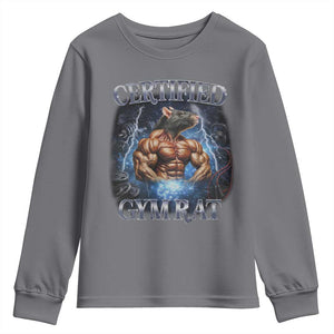 Funny Certified Gym Rat Youth Sweatshirt Fitness Bodybuilding Gym Lovers Meme TS11 Charcoal Print Your Wear