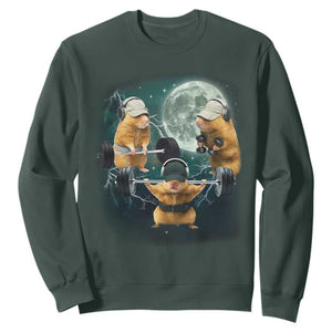 Funny Three Hamster Deadlift Gym Rat Moon Training Weightlifting Meme Sweatshirt TS11 Dark Forest Green Print Your Wear