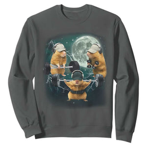 Funny Three Hamster Deadlift Gym Rat Moon Training Weightlifting Meme Sweatshirt TS11 Dark Heather Print Your Wear