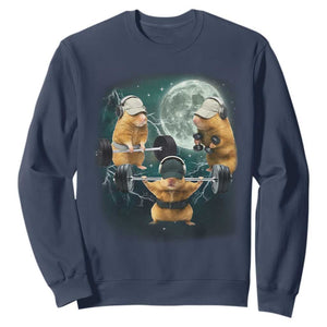Funny Three Hamster Deadlift Gym Rat Moon Training Weightlifting Meme Sweatshirt TS11 Navy Print Your Wear