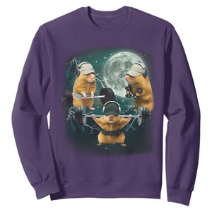 Funny Three Hamster Deadlift Gym Rat Moon Training Weightlifting Meme Sweatshirt TS11 Purple Print Your Wear
