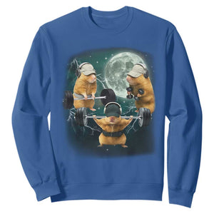 Funny Three Hamster Deadlift Gym Rat Moon Training Weightlifting Meme Sweatshirt TS11 Royal Blue Print Your Wear