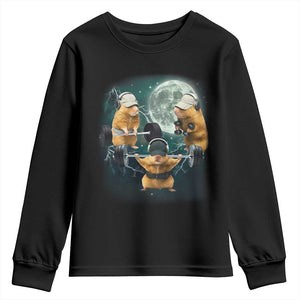 Funny Three Hamster Deadlift Gym Rat Moon Training Weightlifting Meme Youth Sweatshirt TS11 Black Print Your Wear