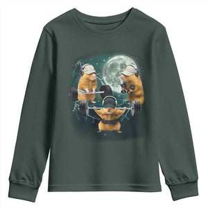 Funny Three Hamster Deadlift Gym Rat Moon Training Weightlifting Meme Youth Sweatshirt TS11 Dark Forest Green Print Your Wear