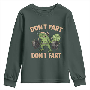 Gym Frog Youth Sweatshirt Dont Fart Workout Weights Squat Humor TS11 Dark Forest Green Print Your Wear