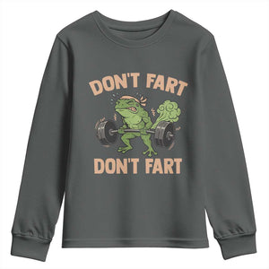 Gym Frog Youth Sweatshirt Dont Fart Workout Weights Squat Humor TS11 Dark Heather Print Your Wear