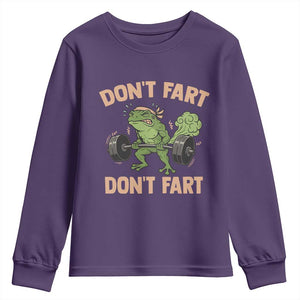 Gym Frog Youth Sweatshirt Dont Fart Workout Weights Squat Humor TS11 Purple Print Your Wear