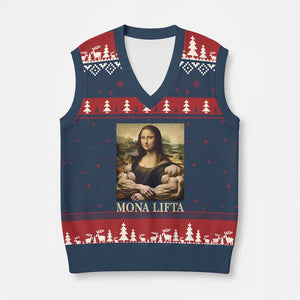 Funny Mona Lifta Muscle Mona Lisa Bodybuilding Fitness Gym Lover V-Neck Knit Sweater Vest TS11 Navy Red Print Your Wear