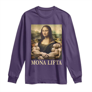 Funny Mona Lifta Muscle Mona Lisa Bodybuilding Fitness Gym Lover Long Sleeve Shirt TS11 Purple Print Your Wear