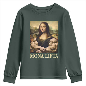 Funny Mona Lifta Muscle Mona Lisa Bodybuilding Fitness Gym Lover Youth Sweatshirt TS11 Dark Forest Green Print Your Wear