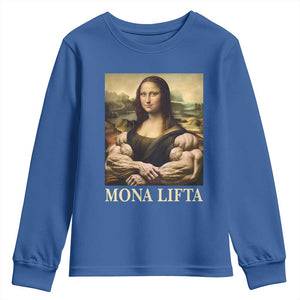 Funny Mona Lifta Muscle Mona Lisa Bodybuilding Fitness Gym Lover Youth Sweatshirt TS11 Royal Blue Print Your Wear