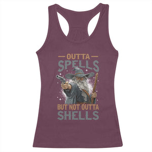 Outta Spells But Not Outta Shells Racerback Tank Top Funny Fantasy Meme TS11 Maroon Print Your Wear