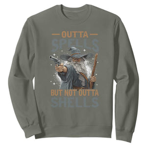 Outta Spells But Not Outta Shells Sweatshirt Funny Fantasy Meme TS11 Military Green Print Your Wear