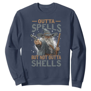 Outta Spells But Not Outta Shells Sweatshirt Funny Fantasy Meme TS11 Navy Print Your Wear