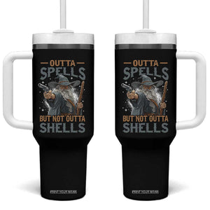 Outta Spells But Not Outta Shells Tumbler With Handle Funny Fantasy Meme TS11 One Size: 40 oz Black Print Your Wear