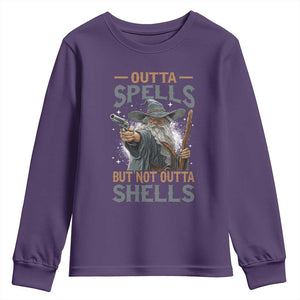 Outta Spells But Not Outta Shells Youth Sweatshirt Funny Fantasy Meme TS11 Purple Print Your Wear