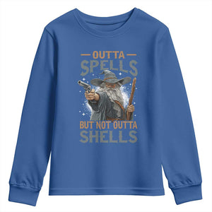 Outta Spells But Not Outta Shells Youth Sweatshirt Funny Fantasy Meme TS11 Royal Blue Print Your Wear