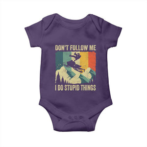 Funny Snowmobile Baby Onesie Don't Follow Me I Do Stupid Things Winter Sport TS11 Purple Print Your Wear