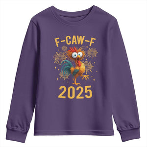 F Caw F 2025 Happy New Year 2026 Youth Sweatshirt Funny Chicken Rooster TS11 Purple Print Your Wear