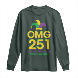 Funny Mardi Gras In Mobile Alabama Long Sleeve Shirt OMG 251 Original Mardi Gras Jester Hat TS11 Dark Forest Green Print Your Wear
