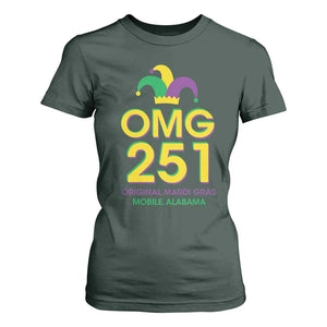 Funny Mardi Gras In Mobile Alabama T Shirt For Women OMG 251 Original Mardi Gras Jester Hat TS11 Dark Forest Green Print Your Wear