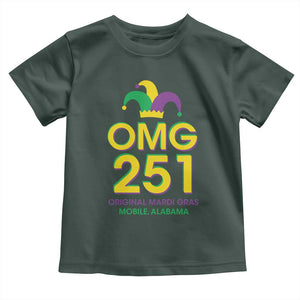 Funny Mardi Gras In Mobile Alabama Toddler T Shirt OMG 251 Original Mardi Gras Jester Hat TS11 Dark Forest Green Print Your Wear
