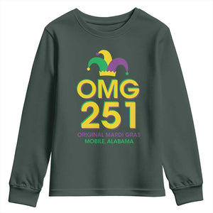 Funny Mardi Gras In Mobile Alabama Youth Sweatshirt OMG 251 Original Mardi Gras Jester Hat TS11 Dark Forest Green Print Your Wear