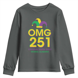 Funny Mardi Gras In Mobile Alabama Youth Sweatshirt OMG 251 Original Mardi Gras Jester Hat TS11 Dark Heather Print Your Wear