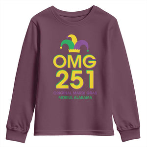 Funny Mardi Gras In Mobile Alabama Youth Sweatshirt OMG 251 Original Mardi Gras Jester Hat TS11 Maroon Print Your Wear