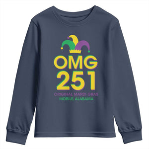 Funny Mardi Gras In Mobile Alabama Youth Sweatshirt OMG 251 Original Mardi Gras Jester Hat TS11 Navy Print Your Wear