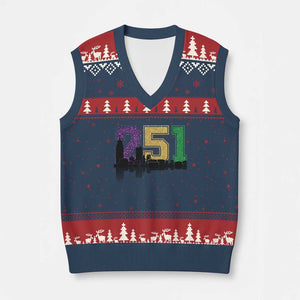 Funny Mardi Gras Mobile Alabama V-Neck Knit Sweater Vest 251 Skyline Area Code Glitter Print TS11 Navy Red Print Your Wear