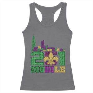 Funny Mardi Gras Mobile Alabama 251 Racerback Tank Top Skyline Area Code Glitter Print TS11 Charcoal Print Your Wear