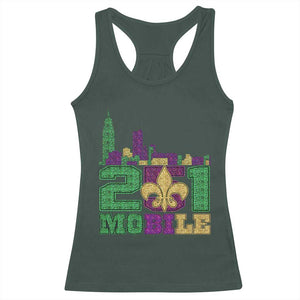 Funny Mardi Gras Mobile Alabama 251 Racerback Tank Top Skyline Area Code Glitter Print TS11 Dark Forest Green Print Your Wear