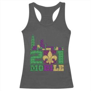 Funny Mardi Gras Mobile Alabama 251 Racerback Tank Top Skyline Area Code Glitter Print TS11 Dark Heather Print Your Wear