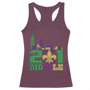 Funny Mardi Gras Mobile Alabama 251 Racerback Tank Top Skyline Area Code Glitter Print TS11 Maroon Print Your Wear
