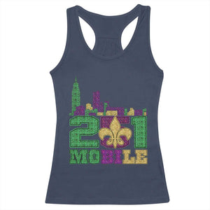 Funny Mardi Gras Mobile Alabama 251 Racerback Tank Top Skyline Area Code Glitter Print TS11 Navy Print Your Wear