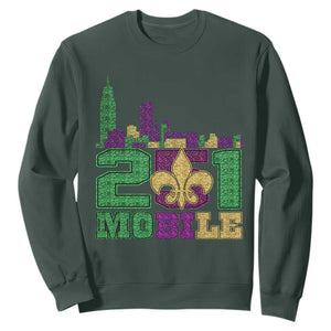 Funny Mardi Gras Mobile Alabama 251 Sweatshirt Skyline Area Code Glitter Print TS11 Dark Forest Green Print Your Wear