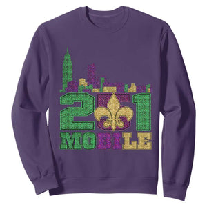 Funny Mardi Gras Mobile Alabama 251 Sweatshirt Skyline Area Code Glitter Print TS11 Purple Print Your Wear